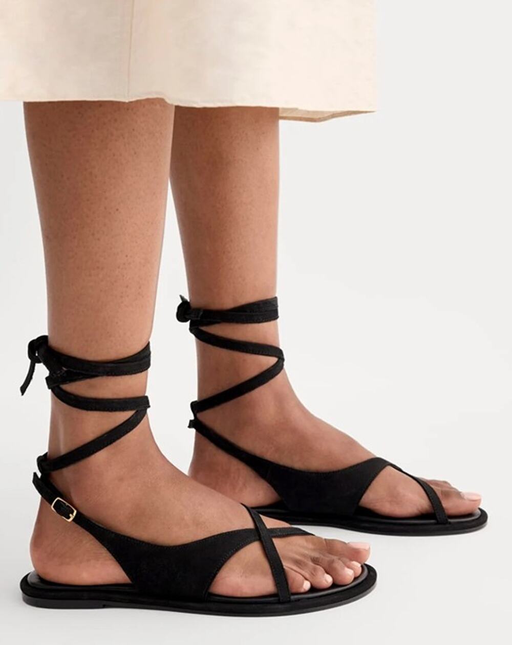 Everlane Black Suede Leather Wrap Sandals Size 7